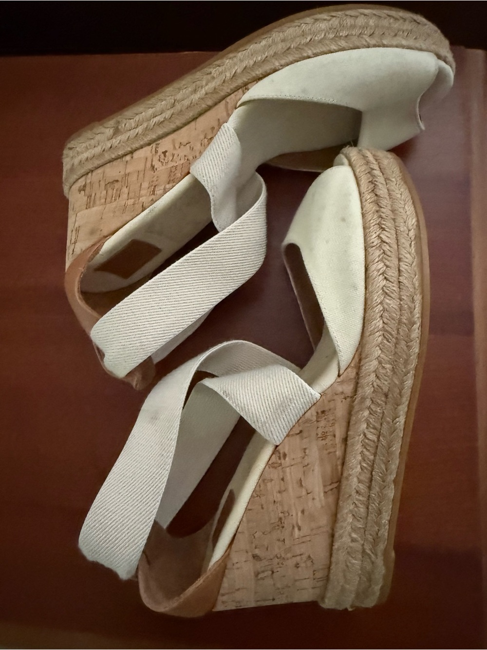 Tory Burch Cream Canvas Espadrille Wedges - Picture 4 of 5